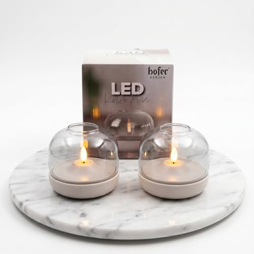 Hofer LED Kerze Glas, Batteriebetriebene Dekokerze, MIRA, 2 Stk. | Kerze mit LED Flamme, Moderne Tischdeko für Wohnzimmer, Schlafzimmer & Balkon