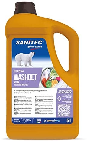 Washdet - Detergente Liquido per Bucato a Mano e in Lavatrice - Bianchi e Colorati - Argan - 5 kg