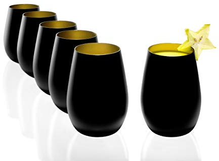 Stölzle Lausitz Wassergläser Elements metallic Schwarz/Gold 6er-Set 465 ml – Allroundgläser für Wasser, Saft & Cocktails – Hochwertige Trinkgläser aus Kristallglas – Spülmaschinengeeignet & stoßfest