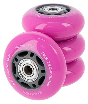 Nils Extreme Inliner-Rollen Inline Skates Rollen Wheel # mit guter Haftung Rollenset für drinnen & draußen mit Lager Rosa (PU 64x24)