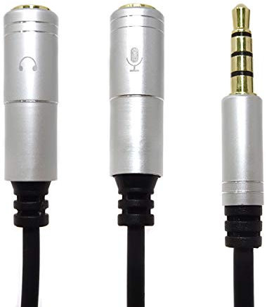 Adaptateur de casque Y Splitter Câble d'extension stéréo mâle 3,5 mm vers 2 ports femelle 3,5 mm avec micro et audio séparés pour casque de jeu, PS4, Xbox One, ordinateur portable gris