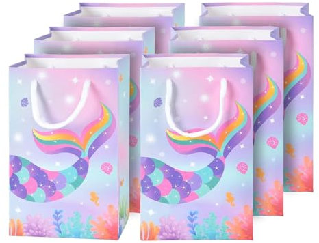 WERNNSAI Meerjungfrau Party Taschen - 16 Stück Ozean das See Thema Partyzubehör Papier Goody Treat Geschenktüten für Mädchen Geburtstag Hochzeit Baby Shower Schwimmbad Picknick Partytüten