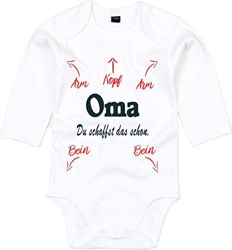 Mister Merchandise Baby Body Oma, du schaffst das schon Omi Großmutter wickeln Weiß - Langarm, 3-6