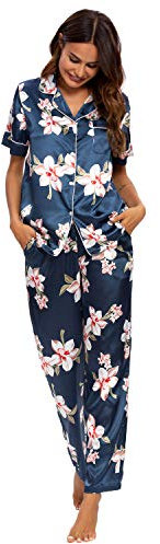 GOSO Women Pyjamas Set-Satin Pyjamas Ladies Button Down Short Sleeve Silk Pyjamas Sleepwear Lady Nightwear Soft Sets