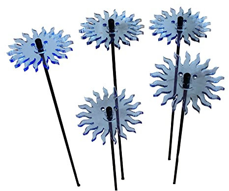 Sun Catcher Garden Decor Sonnenfänger Set aus 5 kleinen leuchtenden Sonnen. Besondere Garten Dekoration für Garten, Balkon oder Terrasse, Farbe:blau
