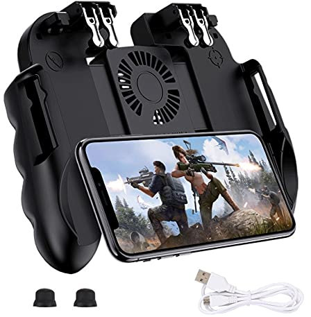 Uadme PUBG Mobile Game Controller Gaming Grip, versión Mejorada Disparadores de operación de Seis Dedos con Ventilador de enfriamiento del teléfono Gamepad de teléfono Inteligente Ajustable de Mano