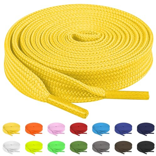 TBOC Cordones Planos [Amarillo] [140 cm] para Calzado Zapatos Zapatillas Botas | Cordón Patines Fútbol Deporte | Compatibles con Converse Nike Adidas Panama Jack Asics Vans