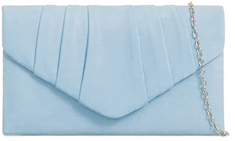 fi9® Plain Suede Pleated Wedding Ladies Party Prom Evening Clutch Hand Bag Purse (Soft Blue/Serenity)