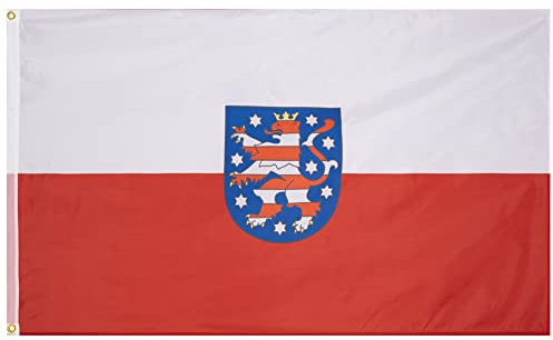 MUWO Flagge 16 deutsche Bundesländer + Mallorca 90 x 150 cm, doppelseitige Gartenflagge, wetterbeständige Fanflagge, Polyester Länderflagge Deutschland, mit Metallösen. (Thüringen)