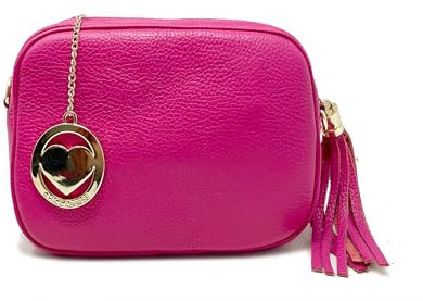 Tracollina Borsa Donna in Pelle Italiana Trama Dollaro Borsetta a Spalla (Fucsia)