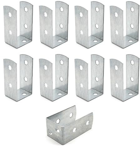 DOJA Barcelona | U Pfostenträger | 8er-Pack | U-Pfostenträger für Holzpfosten | 45x45x100mm | Stärke 2mm | Zink verzinkt | Holz Pfostenträger für Wandverankerungen, Gartenlauben, Zaunpfosten...