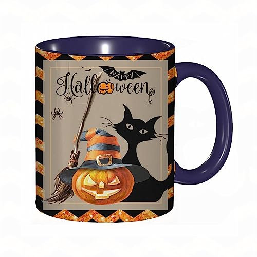 DHAEY Mug porcelaine fine Halloween Citrouilles Sorcière Chat Maison |Mug humour pour collègue, amis, copains, frères et soeurs |Mug original avec