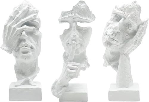 Marimor Skulpturen deko Denker-Statue, Moderne Harz-Skulpturen, Sammelfiguren deko Figuren Bücherregal, Wohnzimmer deko modern skulptur deko modern Weiß, 3 Stück (Weiß)