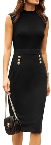 GRACE KARIN Ladies Formal Office Work Dresses Mock Turtle Neck Sleeveless Slim Fitted Bodycon Midi Dress Black S