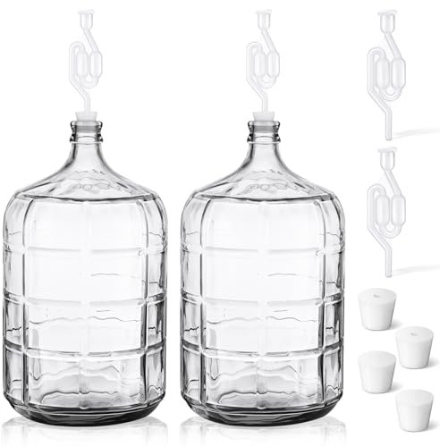 Ziliny Lot de 2 bonbonnes en verre de 10 litres avec bouchons en silicone percés et non percés et pichet de fermentation en verre avec sas pour la fabrication de bière et de vin