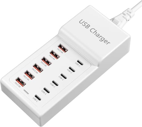 Caricatore USB Multiplo, 50W Stazione di Ricarica 12-Port Caricabatterie Multipla, Alimentatore USB, Caricabatterie Smartphone Compatibile con iPhone16/15/iPad/Galaxy/Pixel/Xiaomi