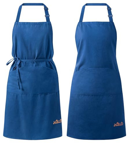 Viedouce 2 Kochschürze 100% Baumwolle für Damen Herren,Verstellbare Küchenschürze mit Groß Taschen,Schürzen für Köche BBQ Malerei Backen Kochen Heimgebrauch Restaurants Cafés Gärten,Blau