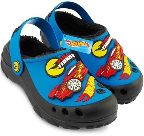 Get Trend Hot Wheels Zuecos Niño Invierno con Forro Polar, Zapatillas con Luces LED, Zuecos Antideslizantes, Regalos Niños (28/29 EU, Azul con Luces LED)