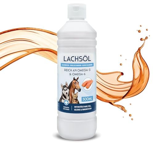 500ml Lachsöl für Hunde, Katzen und Pferde | Reich an Omega 3 & 6 Fettsäuren - 100% Natürliches Fischöl im 0,5 Liter Gebinde