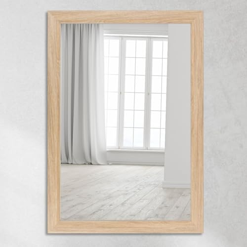 CLAMARO Wandspiegel Neo Collage 35 x 45 cm, Eiche Natur, Holzrahmen 38 mm | Foliierter MDF-Rahmen, Echtglas-Spiegelscheibe, HDF-Rückwand für Stabilität, Metallaufhänger, Hoch- und Querformat