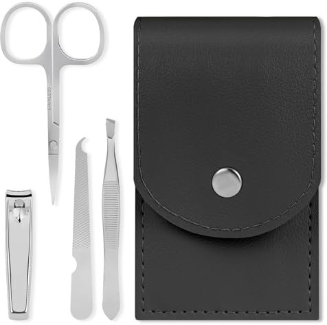 LOPHE Kit Manucre Pedicure Coupe Ongle,4 pcs Kit Manucre Pedicure Coupe Ongle Professionnel Coupe Cuticule,Ensemble de Coupe-ongles de Voyage avec Sac de Voyage en Cuir Jaune,Femme et Hommes