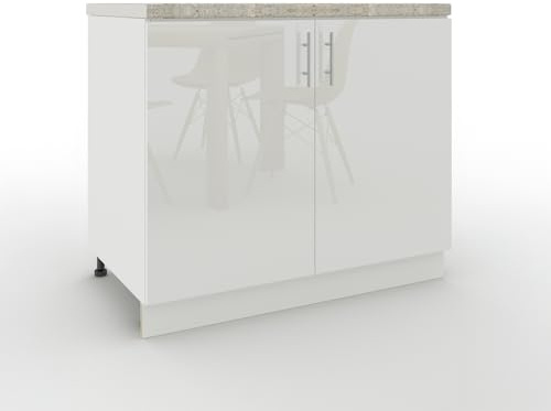 JD Greta Adjustable Kitchen Sink Base Unit - 1000mm - Sink Cabinet with Doors & Worktop - White Gloss