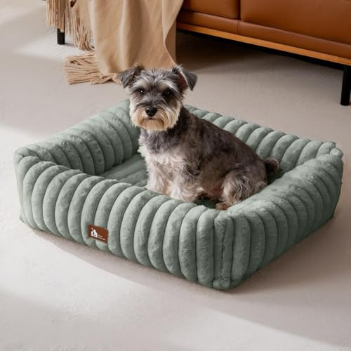 Upvilla Luxusweicher Hundekorb, Super Weiches Hundebett mittelgroße Hunde, 4-seitiges Nackenkissen, Abnehmbare Waschbare Hundematte, Hundesofa mit Griffen, Haustierbett (Dunkelgrau, 76 * 61 * 20cm)