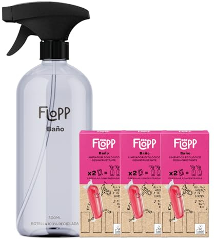 Flopp Limpiador de Baños Eco - Desincrustante - Eficaz contra la cal - Pack 6 Botellas de 500 ml (3L) - Formato ultraconcentrado - Ecolabel & Certificación Vegan - Multiusos
