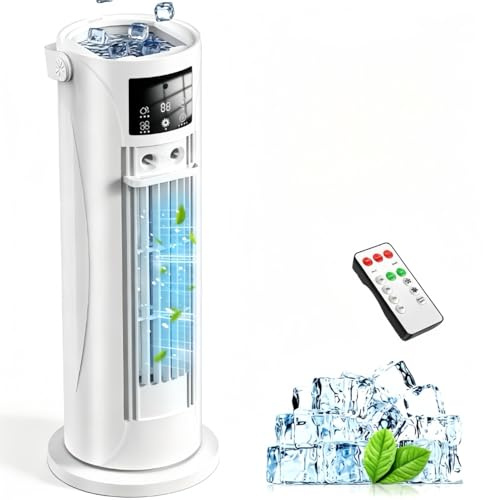 Aire Acondicionado Portátil – Mini Aire Acondicionado con Función de Refrigeración y Humidificación, 4 Niveles de Temporizador, Salida de Aire Oscilante de 120°, Oficina, Dormitorio（Blanco perla）