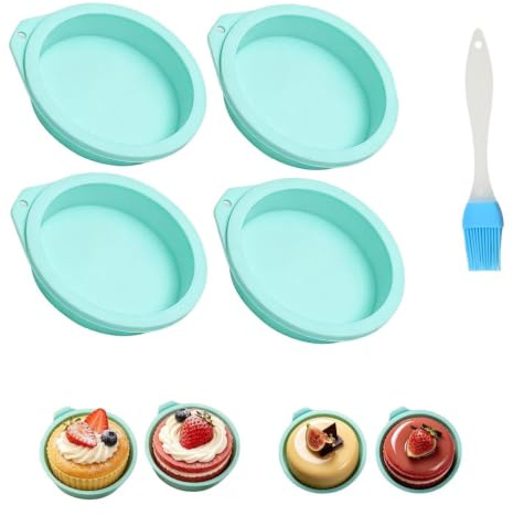 4 Pack Silicone Egg Bite Molds for Air Fryer, Nonstick Round Egg Molds with Brush, Heat Resistant Reusable Baking Cups for Muffins, Mini Cakes, Sandwich Rounds