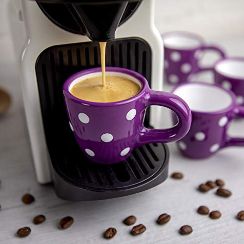 City to Cottage® Cerámica en Morado y Blanco | Diseño de Lunares | Hecha y Pintada a Mano | Cerámica Esmaltada 2oz/60ml | Set de 4 Tazas de Café Espresso | Regalo