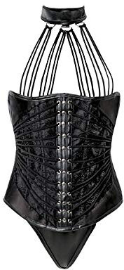 Grey Velvet Sexy 2 tlg Unterbrust Corsage Schwarz Bänder Schnürung Spitze Nieten XL