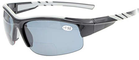 Eyekepper TR90 Unzerbrechliche Sport Bifocal Halbe Rimless Sonnenbrille Baseball Running Angeln Golf Softball Wandern Schwarzes Frame Graues Linse +2.0