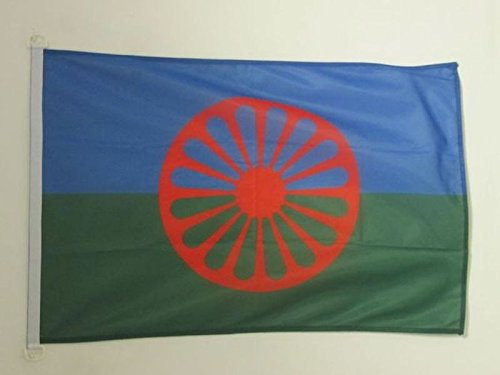 AZ FLAG - Drapeau Gitan voyageur Spécial Extérieur - 90x60 cm - Pavillon Nautique Rom - Gypsy En Maille Bloquée Avec Anneaux Plastiques Intégrés - 80g