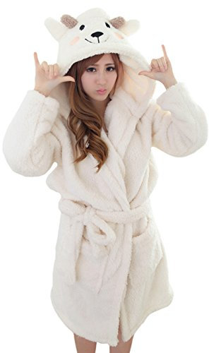 DELEY Unisex Coppia Donne Animale Corallo in Pile Caldo con Cappuccio Accappatoi Abiti Vestaglia Pigiameria Cosplay Costume Pecore Taglia M