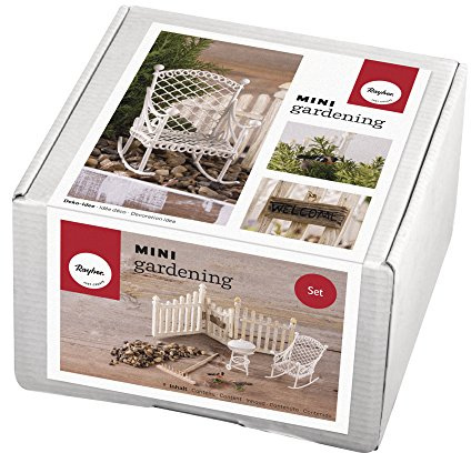 RAYHER Mini-Gardening 7-teiliges Set- Summertime, mit kleinen Deko-Artikeln und Kies