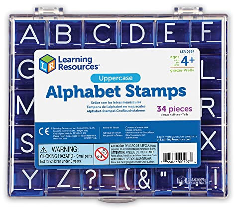 Learning Resources Alphabet Stempel Großbuchstaben, Kinder ab 3 Jahren, 34-teiliges Set mit Satzzeichen, Lernspielzeug zum Buchstaben Lernen und Schreiben Üben, Aufbewahrungsbox
