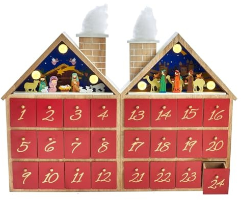 Kurt Adler 11.81-Inch Battery-Operated Wooden LED Nativity Advent Calendar