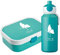 4youDesign Set: türkise Brotdose & Trinkflasche -Schmetterling Silhouette- personalisiert mit Namen, Box-Einsatz, Gabel & PopUp Flasche für die Schule (Türkis)