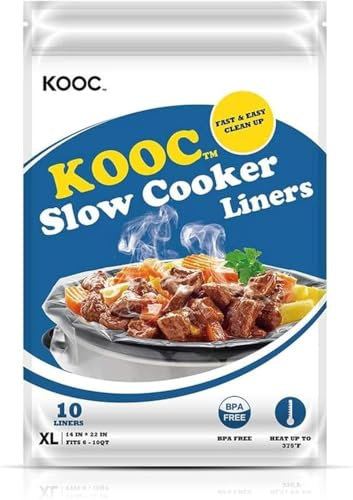 KOOC [NEW] Disposable Slow Cooker Liners and Cooking Bags, Extra Large Size Fits 6QT - 10QT Pot, 14x 22, 1 Pack (10 Counts), Fresh Locking Seal Design, Suitable for Oval & Round Pot, BPA Free