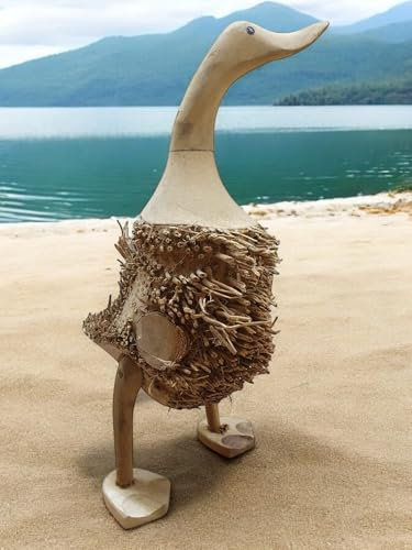 Kinaree Anatra in legno di bambù con radice – 40 cm di bambù – anatra in legno naturale fatta da una radice di bambù, decorazione per soggiorno, bagno o anche ingresso