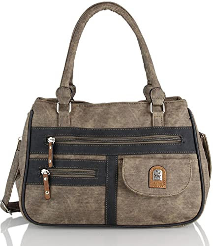 irisaa Handtasche Damen Umhängetasche Medium Schultertasche praktische Henkeltasche mit vielen Fächern Hobo Taschen Vintage Look mit Reißverschluss, Damen Tasche:Dunkel Khaki