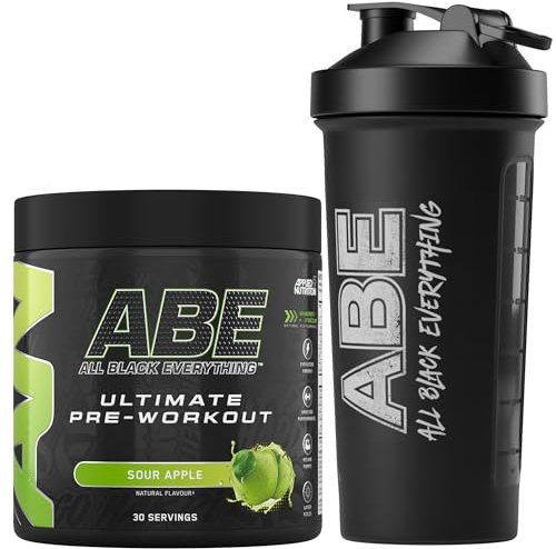 Applied Nutrition Bundle ABE Pre Workout 375g + ABE Black Shaker | All Black Everything Pre Workout Powder, Energy Drink, Physical Performance, Creatine, Beta Alanine, Caffeine (Sour Apple)