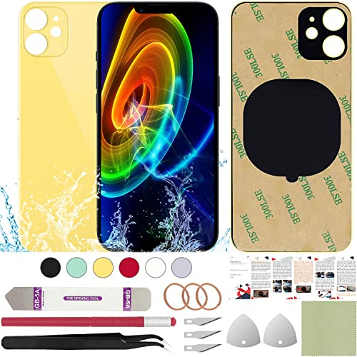ReuWeu Rückseite Glas Abdeckung Ersatz Kompatibel mit iPhone 11 6,1 Zoll + Professional Tools (Gelb)