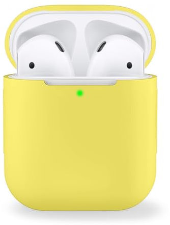 MyGadget Estuche de Silicona Suave Compatible con Apple Airpods 1 y 2 Generación - Funda Protectora para Auricolares - Case Anti arañazos - Amarillo limón