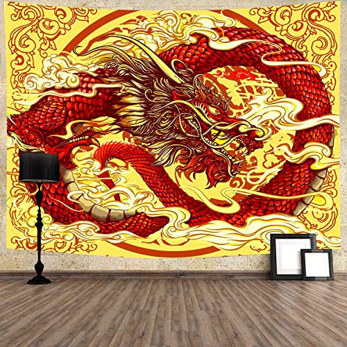 Wandtuch Roter Drache Asiatische Chinesische Kultur Roter Drache Fliegt Mit Den Wolken Wandbehang Dekoration Kunst Tapisserie Für Schlafzimmer, Für Wohnzimmer, Wandkunst, 100x150cm