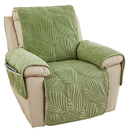 Highdi Luxury Jacquard Sesselschoner für Relaxsessel 1 Sitzer mit Taschen, Sesselschutz Sesselauflage Universal Sesselbezug mit Armlehnen und Verstellbaren Riemen, Lehnenschutz (Grün)