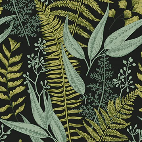VEELIKE Tapete Blätter Grün 44.5cm x 900cm Tropische Fototapete Blumen Schwarz Dschungel Tapeten Selbstklebend Blumentapete Vintage Schrankpapier Möbelfolie Muster Wand Dekoration Schlafzimmer