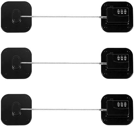 Refrigerator Lock, Heavy Duty Fridge Lock, Combination Lock for Refrigerator Cabinets, Drawers, Safety Lock, Easy Install No Keys Needed (Black-3Pack)