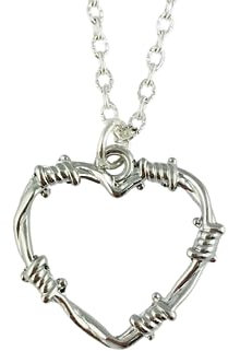 Barbed Wire Heart Necklace, sterling silver or silver plated or black choker chain, gothic jewellery thorn valentines day gift for girlfriend wife halloween